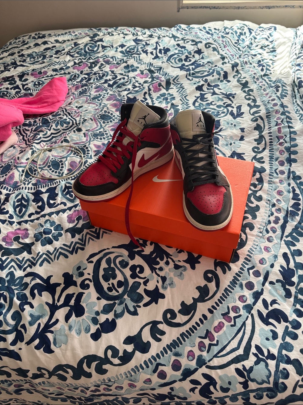 Jordan Retro High-Top Sneakers in Red, Black and White